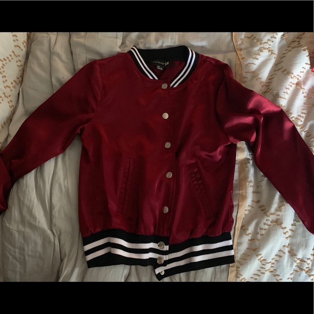 Burgundy forever 21 satin jacket. only worn once